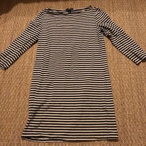 3/4 Sleeve black cream bodycon striped mini dress